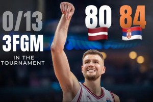 体育新闻-外线手感极差，波尔津吉斯欧锦赛开赛三场13次三分出手全丢